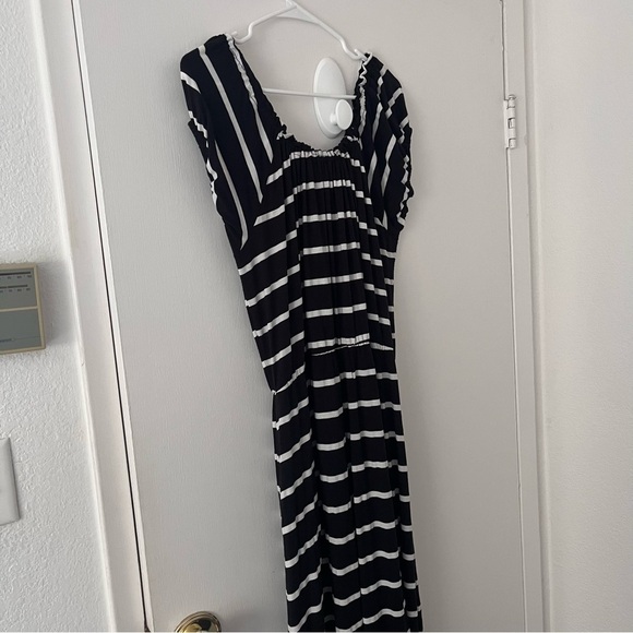 Loralette Maxi Dress Black White Stripe Front Slit 3X Plus Size - Picture 6 of 8